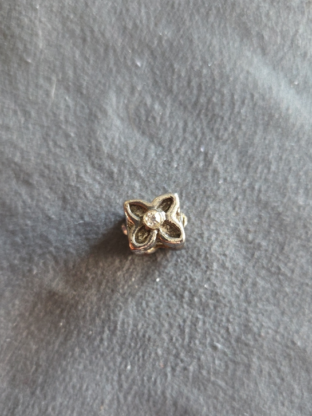 Vintage Sterling Silver Floral Charm w Clear Cz - Pandora-Compatible